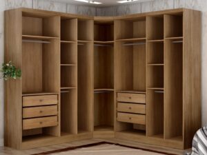 Roupeiro GR Modulado Rizon 001(Dois Módulos 4 Portas + Um Módulo Canto Oblíquo) 100%MDF – Novo Horizonte – 2,44m – 2.5/TD
