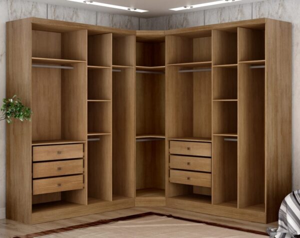 Roupeiro GR Modulado Rizon 001(Dois Módulos 4 Portas + Um Módulo Canto Oblíquo) 100%MDF - Novo Horizonte - 2,44m - 2.5/TD - Imagem 2