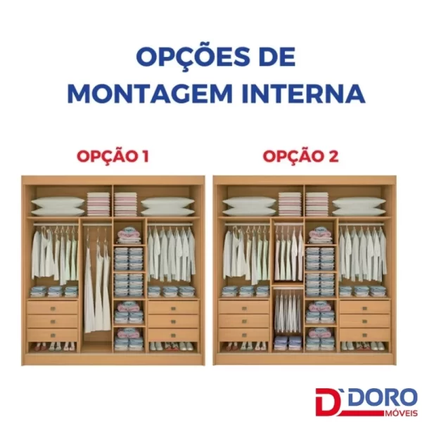Roupeiro Titanium  2 P 6G C/ 1 Espelho Detalhe Ripado 100% MDF -  2.20m - D Doro -1.9/RF/SR - Imagem 4