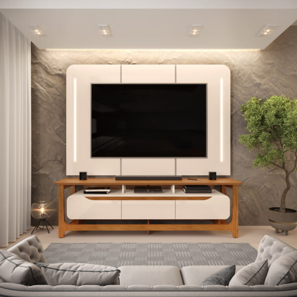 Bancada Com Painel Salvatore DJ Moveis - 100% MDF - 2,00m - 1.27/SR - Imagem 2