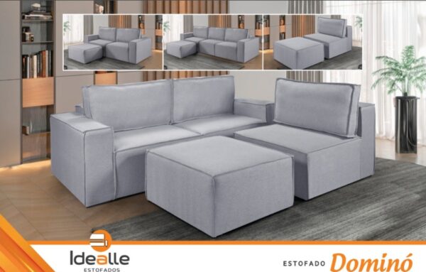 Estofado Domino 320 3x90 Mais Braco 25 e Puff 90 Linho  Idealle- SR/1.65 - Imagem 3
