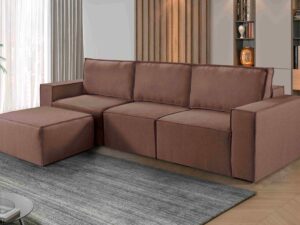 Estofado Domino 320 3×90 Mais Braco 25 e Puff 90 Linho  Idealle- SR/1.65