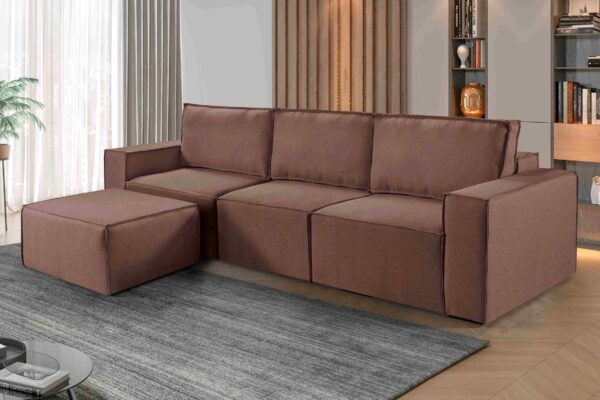 Estofado Domino 320 3x90 Mais Braco 25 e Puff 90 Linho  Idealle- SR/1.65 - Imagem 2