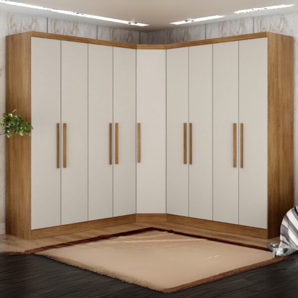 Roupeiro GR Modulado Rizon 001(Dois Módulos 4 Portas + Um Módulo Canto Oblíquo) 100%MDF - Novo Horizonte - 2,44m - 2.5/TD