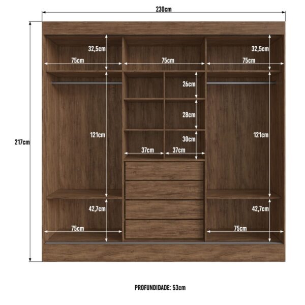 Roupeiro GR 3 Portas Michigan 89333 100%MDF – DORIPEL - 2,30m - 1.4/TD - Imagem 5
