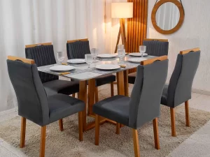 Mesa Pedro Mel Vidro OFF 160×80 +6 Cadeiras Genova Madeira Maciça Art Assento – 1.78/RF