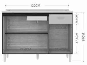 BALCÃO DE COZINHA 434 (PARA PIA) 3P1G COM TAMPO – 1.20m – POQUEMA – 2.1/CW