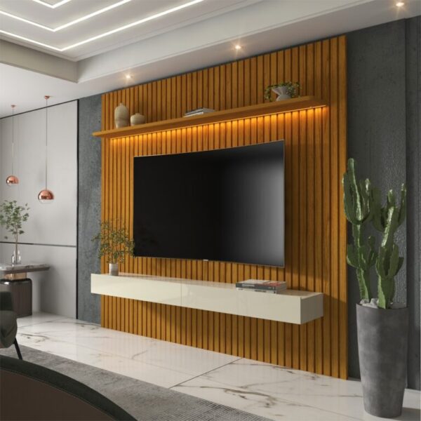 Painel Home Nobre Ripado 185(Com Nicho)  até 75″ - 100% MDF  – GELIUS - 1.22/TD