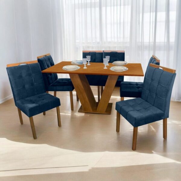 Mesa Classic 160 Cinamomo Laminado com 6 Cadeiras Sophia Mel/Veludo  – CEL MÓVEIS -1.0/TD - Imagem 4