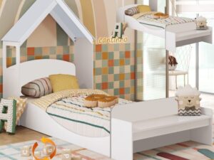 Cama Solteiro Lua + Kit Casinha  – (FLEX: Regulagem Cama montessoriana)100%MDF – PEROBA MÓVEIS – 5.9/TD