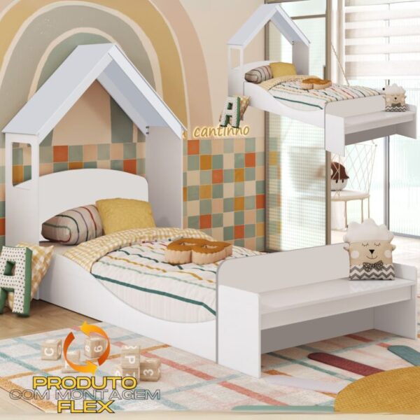 Cama Solteiro Lua + Kit Casinha  – (FLEX: Regulagem Cama montessoriana)100%MDF - PEROBA MÓVEIS - 5.9/TD - Imagem 2