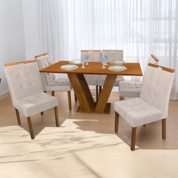 Mesa Classic 160 Cinamomo Laminado com 6 Cadeiras Sophia Mel/Veludo  – CEL MÓVEIS -1.0/TD - Imagem 6