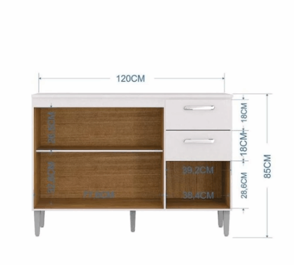 BALCÃO LAVINIA COM TAMPO 3P2G – POQUEMA – 120cm - 2.4/CW - Imagem 4