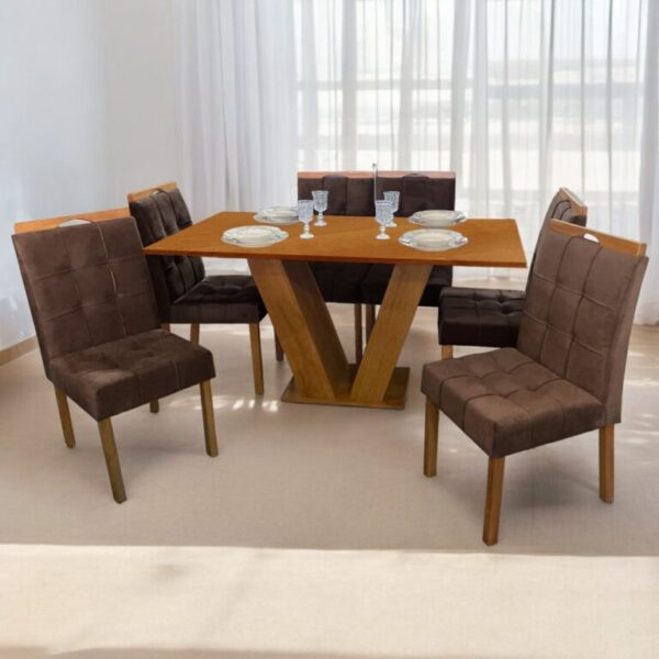 Mesa Classic 160 Cinamomo Laminado com 6 Cadeiras Sophia Mel/Veludo  – CEL MÓVEIS -1.0/TD - Imagem 3