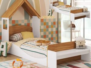 Cama Solteiro Lua + Kit Casinha  – (FLEX: Regulagem Cama montessoriana)100%MDF – PEROBA MÓVEIS – 5.9/TD