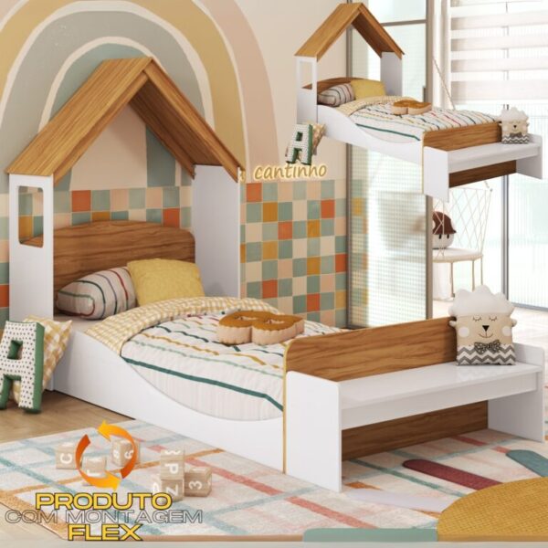 Cama Solteiro Lua + Kit Casinha  – (FLEX: Regulagem Cama montessoriana)100%MDF - PEROBA MÓVEIS - 5.9/TD