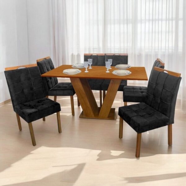 Mesa Classic 160 Cinamomo Laminado com 6 Cadeiras Sophia Mel/Veludo  – CEL MÓVEIS -1.0/TD - Imagem 2