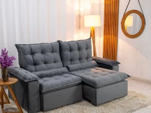 Sofá Retrátil Reclinável Bolívia 5 Lugares – Veludo Cinza - 2,0m - 9.7/RF