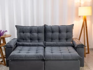 Sofá Retrátil Reclinável Bolívia 5 Lugares – Veludo Cinza – 2,0m – 9.7/RF
