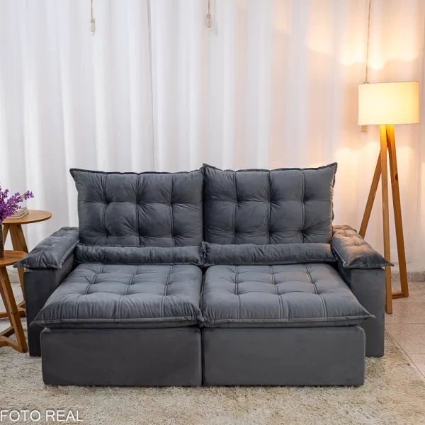 Sofá Retrátil Reclinável Bolívia 5 Lugares – Veludo Cinza - 2,0m - 9.7/RF - Imagem 2