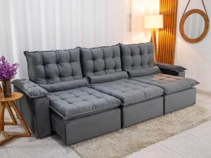 Sofá Retrátil Reclinável Bolívia 5 Lugares – Veludo Cinza - 2,70m - 1.4/RF