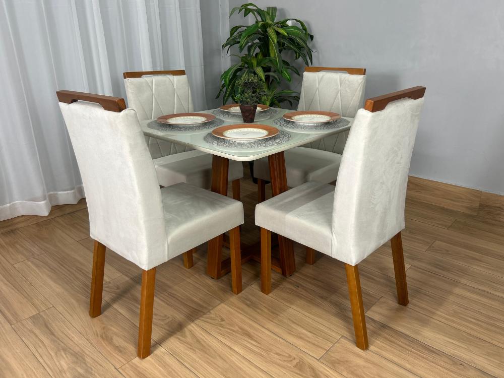 Mesa de Jantar Bali 0,90×0,90 com 4 Cadeiras Isa - Minas Plac/Ouro Decor - 0,90m - 1.1/LD - Imagem 4