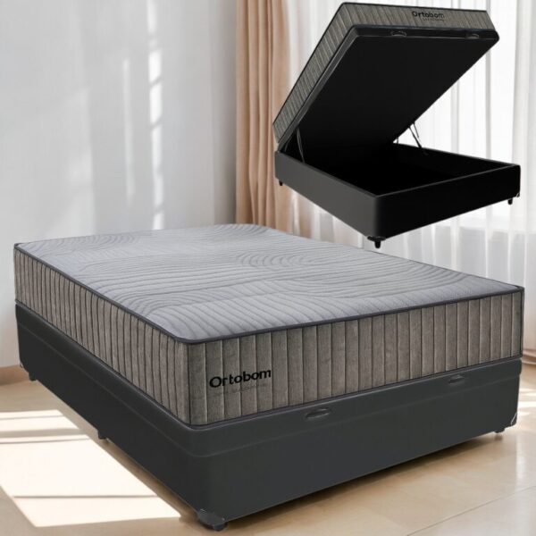 Colchão Casal Exclusive Foam + Base Box Baú Preto – ORTOBOM + BIOSTAR – 138x188cm – 1.8/TD