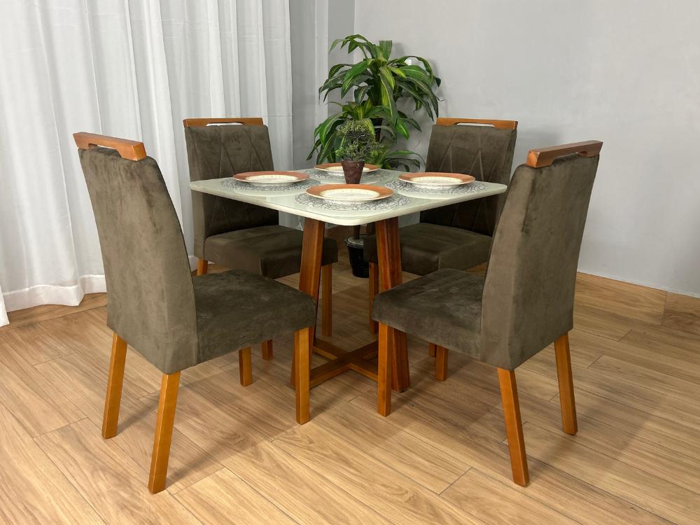 Mesa de Jantar Bali 0,90×0,90 com 4 Cadeiras Isa - Minas Plac/Ouro Decor - 0,90m - 1.1/LD - Imagem 3