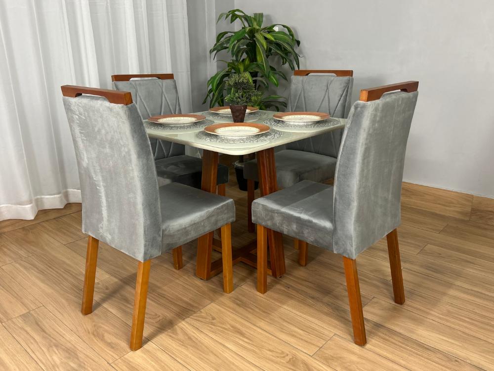Mesa de Jantar Bali 0,90×0,90 com 4 Cadeiras Isa - Minas Plac/Ouro Decor - 0,90m - 1.1/LD - Imagem 7