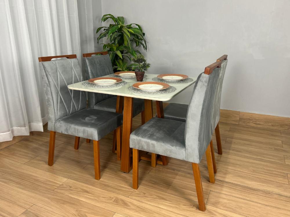 Mesa de Jantar Bali 0,90×0,90 com 4 Cadeiras Isa - Minas Plac/Ouro Decor - 0,90m - 1.1/LD - Imagem 8