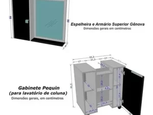 Gabinete/armário  Banheiro Pequin  1 Porta 5 prateleiras -55,3cm + Espelheira Genova –  2.8/FM