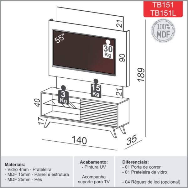 Home Unicke TB151L – Dalla Costa – 140cm –  8.7/TD - Imagem 2
