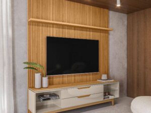 Painel Home Ripado Modular com Rack Los Angeles Linea Brasil – 2.20m – 1.6/TRA