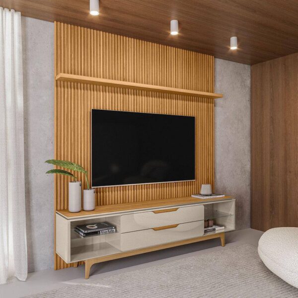 Painel Home Ripado Modular com Rack Los Angeles Linea Brasil - 2.20m - 1.6/TRA