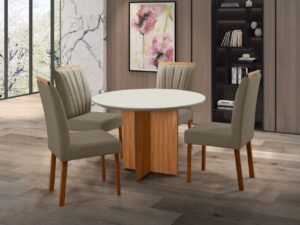 MESA REDONDA PEROLA C/ TAMPO MAIA  90cm + 4 cad estofada-   9.4 TRA