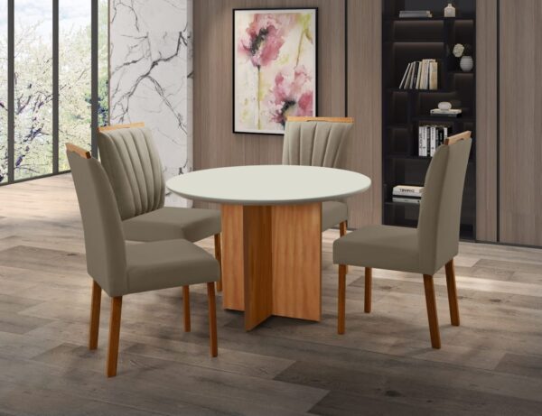 MESA REDONDA PEROLA C/ TAMPO MAIA  90cm + 4 cad estofada-   9.4 TRA