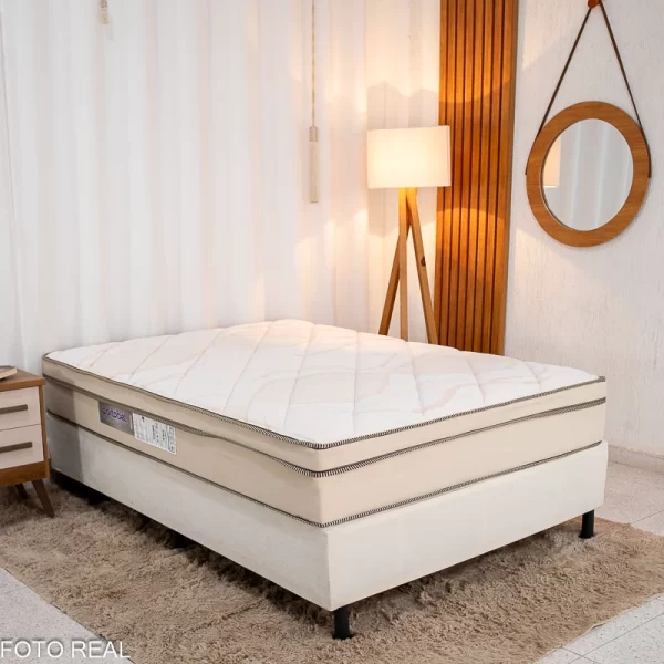Box Casal Nosso Sonho + Colchão Casal Ipanema Molas Ensacadas - Portobel - 1.38m - 9.8/RF