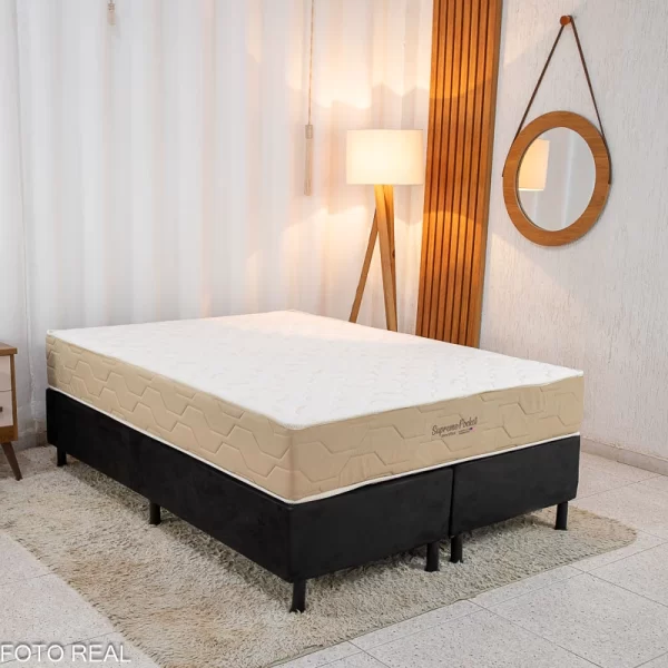 Cama Box Casal Bipartida Sued Preto + Colchão Supreme Pocket - Inovaflex - 1.38m - 9.8/RF