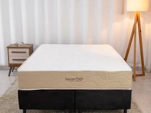 Cama Box Casal Bipartida Sued Preto + Colchão Supreme Pocket – Inovaflex – 1.38m – 9.8/RF