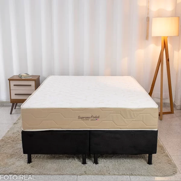Cama Box Casal Bipartida Sued Preto + Colchão Supreme Pocket - Inovaflex - 1.38m - 9.8/RF - Imagem 2