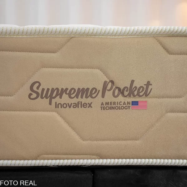 Cama Box Casal Bipartida Sued Preto + Colchão Supreme Pocket - Inovaflex - 1.38m - 9.8/RF - Imagem 4