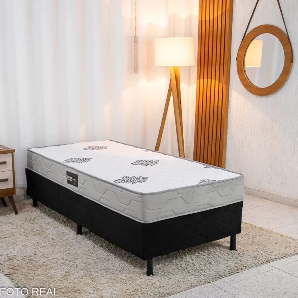 Cama Box Solteiro Sued + Colchão Confort Premium D28 – Nosso Sonho/Inovaflex – 88x188 – 4.8/RF