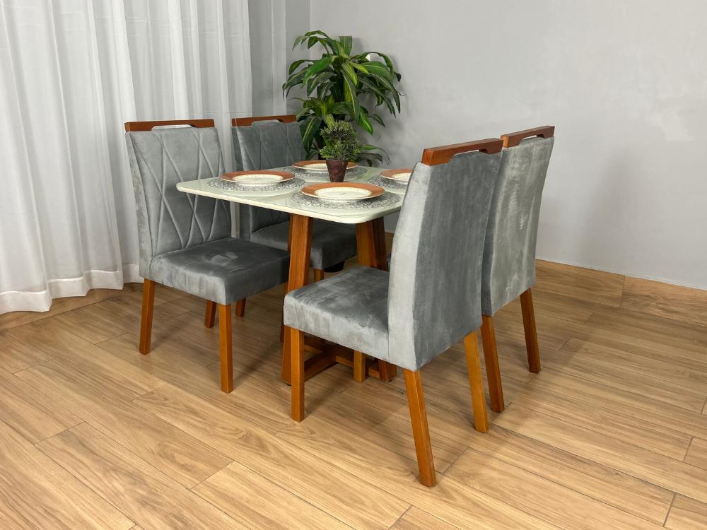 Mesa de Jantar Bali 0,90×0,90 com 4 Cadeiras Isa - Minas Plac/Ouro Decor - 0,90m - 1.1/LD - Imagem 9