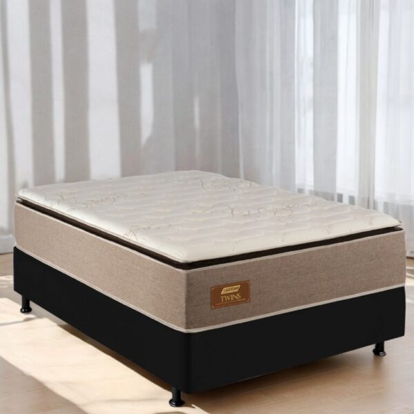 Colchão Casal Twins D33 + Base Box Simples Corino Preto - GAZIN COLCHÕES/BIOSTAR - 1.38m - 8.3/TD