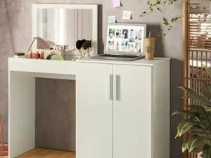 Penteadeira Multiuso Dimitri Escrivaninha 2 Portas Com Espelho 100% MDF – 1.20m – 3.4/CW