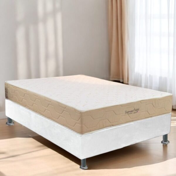 Colchão Casal Supreme Pocket D26 + Base Box Simples Corino Branco - INOVAFLEX/BIOSTAR - 1.38m - 8.1/TD