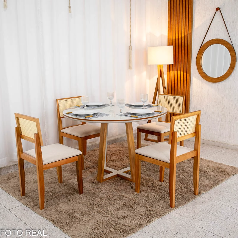 Mesa de Jantar Atlanta Redondo Vidro Off + 4 Cad Santorini- Minas Plac - 120x120cm - 2.2/RF - Imagem 2