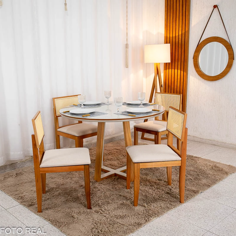 Mesa de Jantar Atlanta Redondo Vidro Off + 4 Cad Santorini- Minas Plac - 120x120cm - 2.2/RF - Imagem 3