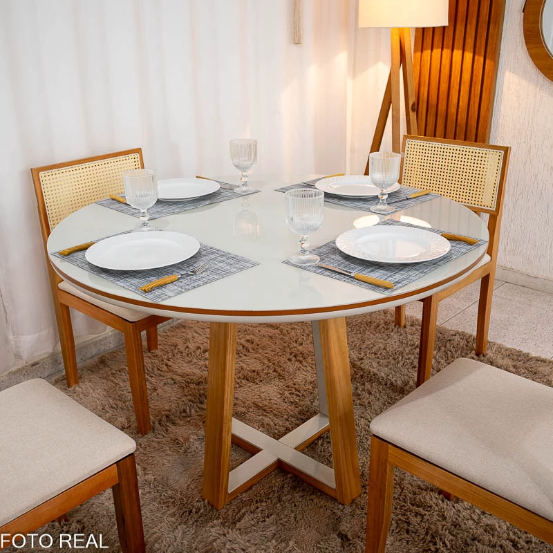 Mesa de Jantar Atlanta Redondo Vidro Off + 4 Cad Santorini- Minas Plac - 120x120cm - 2.2/RF - Imagem 4