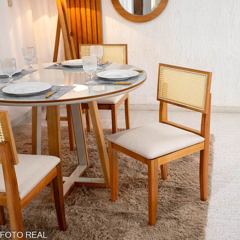 Mesa de Jantar Atlanta Redondo Vidro Off + 4 Cad Santorini- Minas Plac - 120x120cm - 2.2/RF - Imagem 5